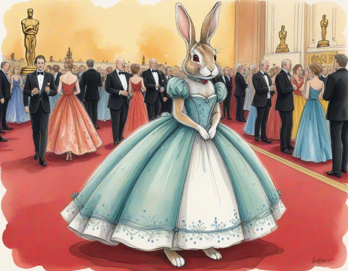 Rabbit in a Red Carpet Ball Gown