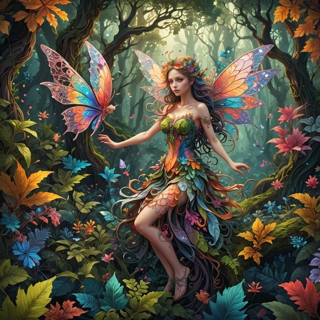 Detailed Fairy in Forest Concept Art