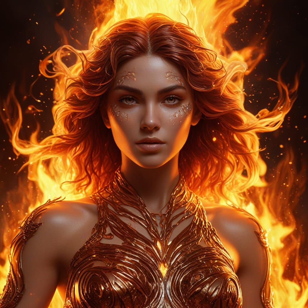 Goddess of Fire in a Blazing Fantasy Art Style