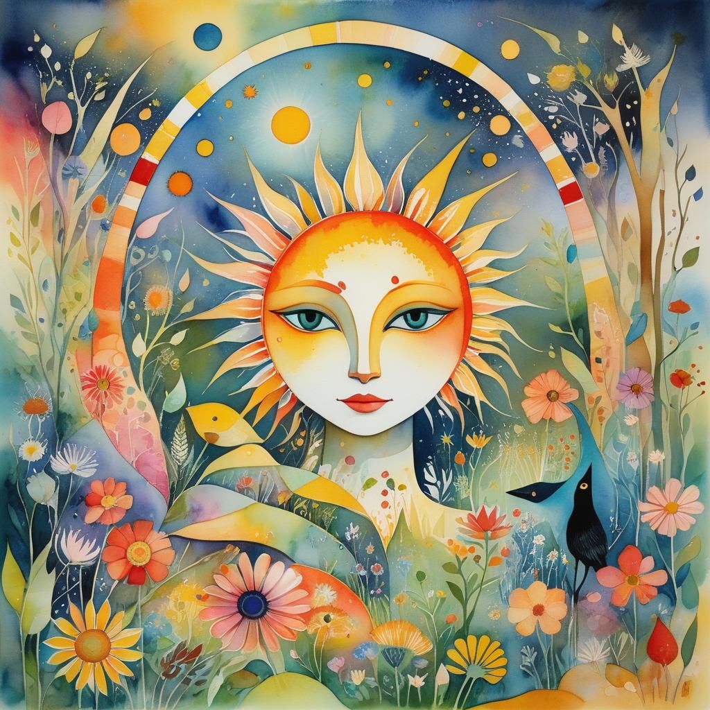 Sun-Drenched Magical Morning in Watercolor Style