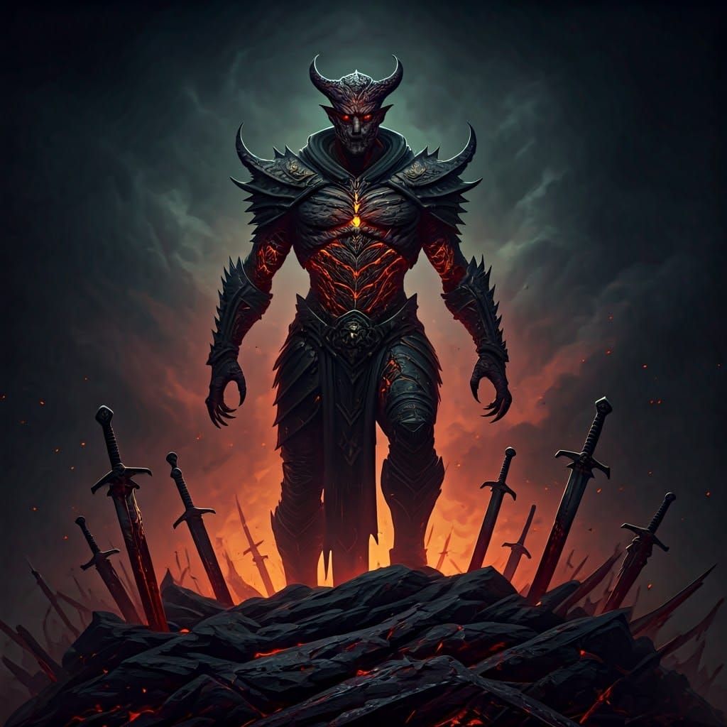 Demonic Entity on Mountain of Blood Swords