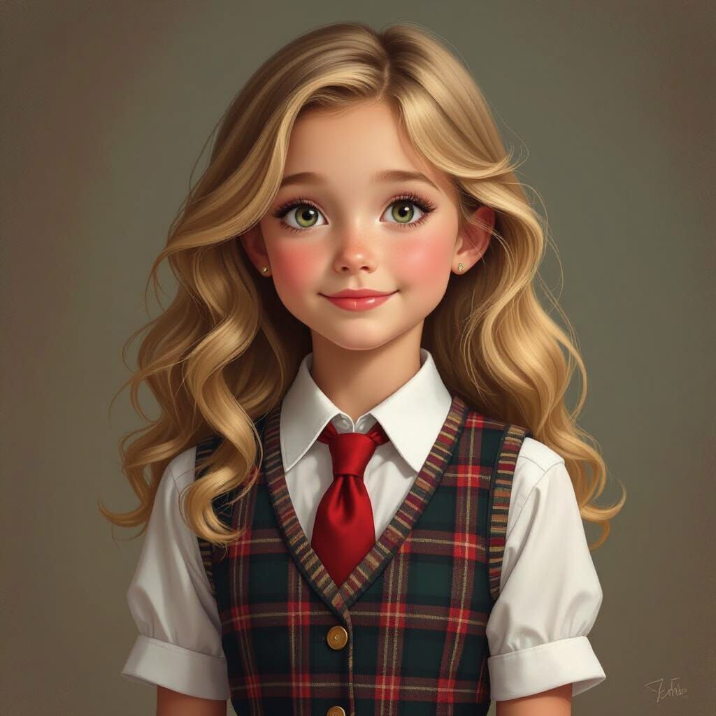 Girl in School Uniform: Matte Painting Style