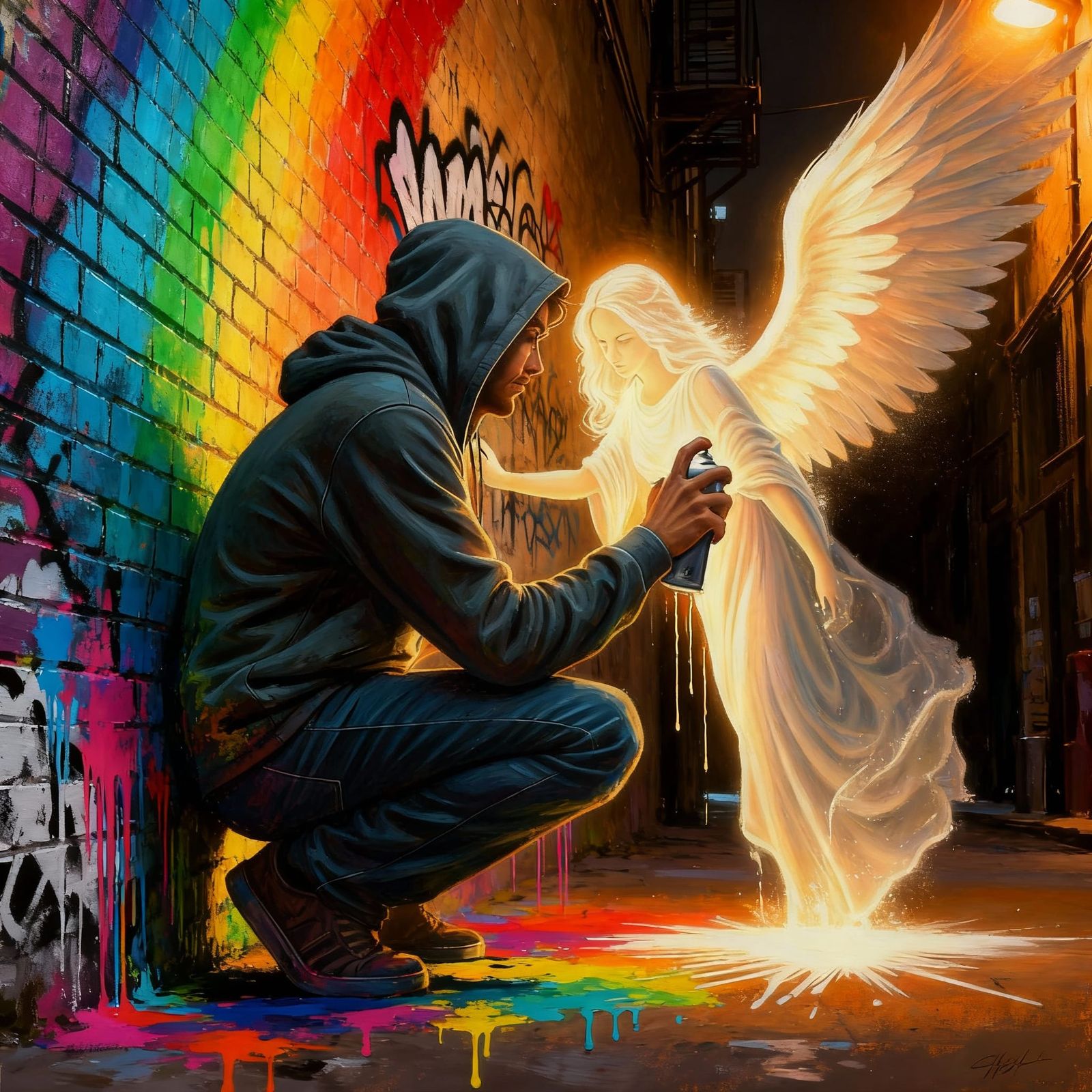 Street Artist Touched By Angel, Digital Art