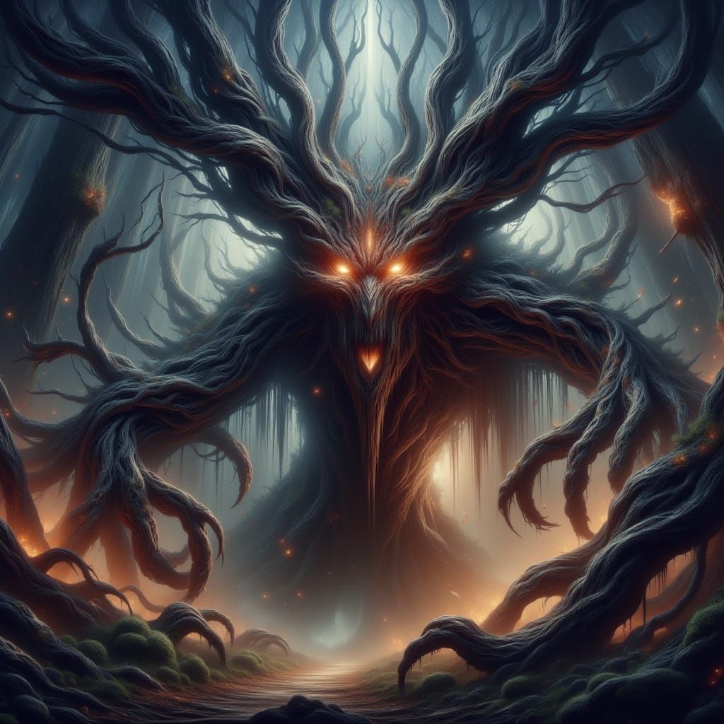 Dark Forest Landscape with Eerie Atmosphere