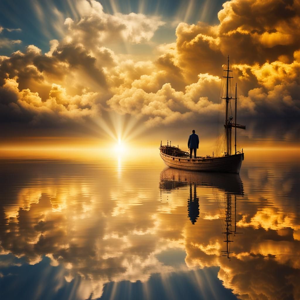 Golden Ocean Reflection: Divine Sunshine Beams
