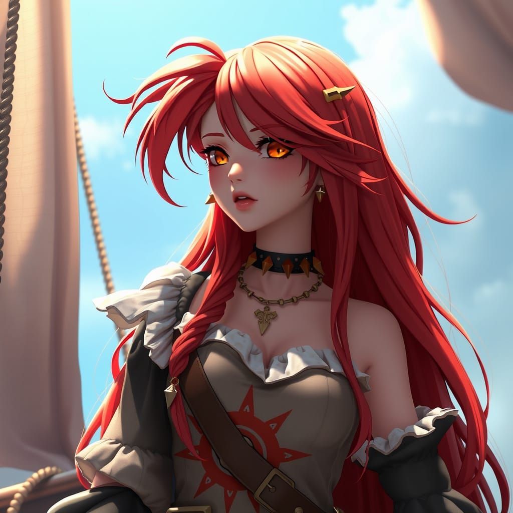 Anime-Style Pirate Character with Red Hair
