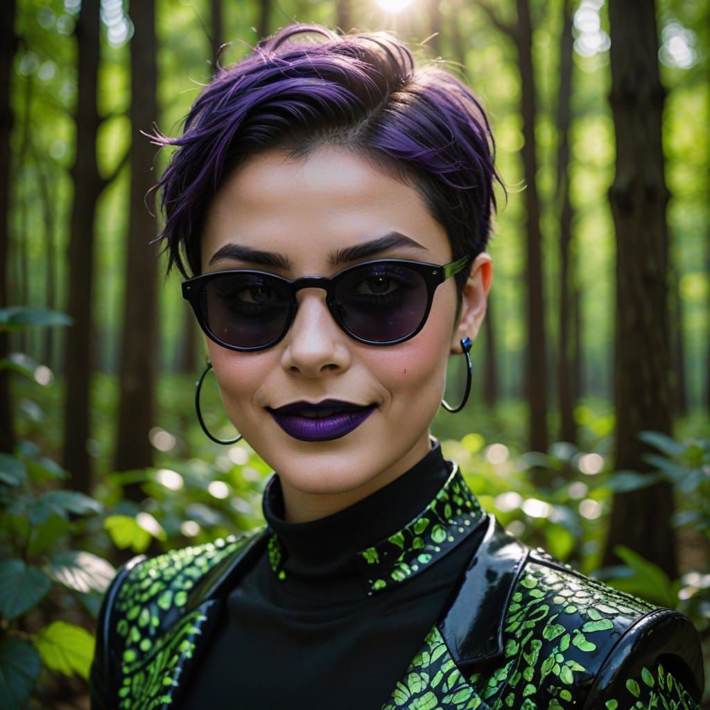 Goth Jester in Vibrant Forest