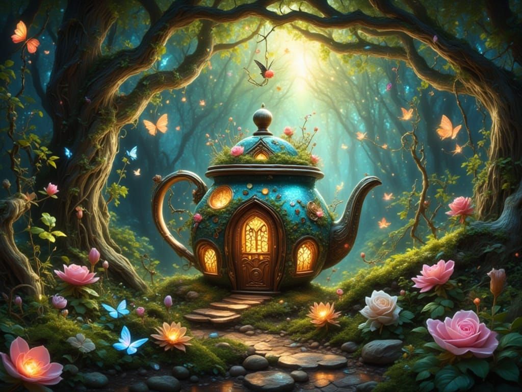 Whimsical Teapot House in Enchanted Forest