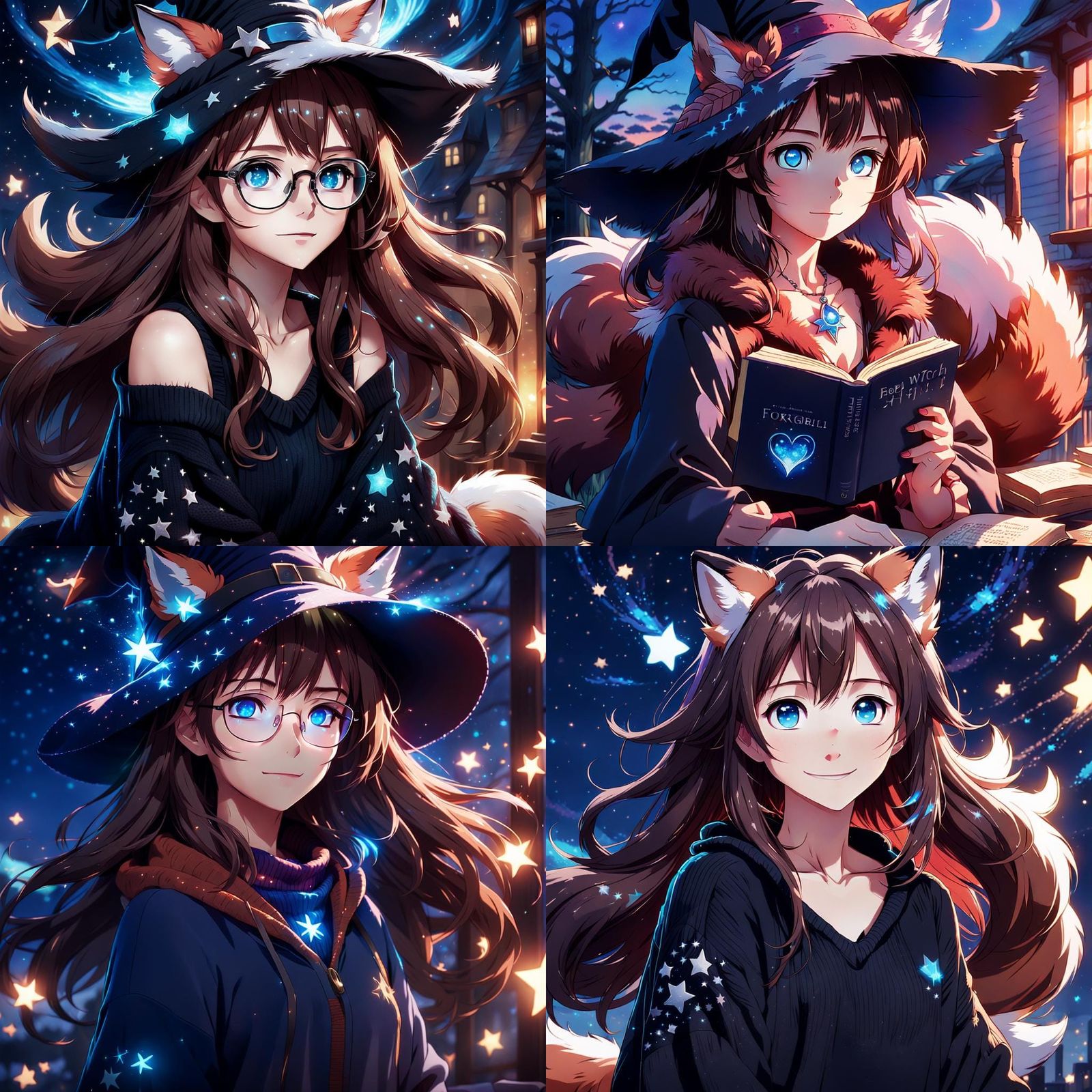 Foxgirl with Starry Sweater in Anime Style