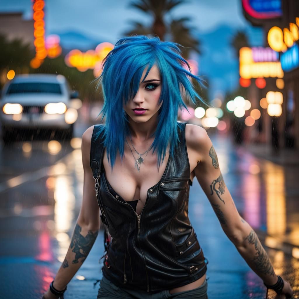 Emo Girl Dancing in Las Vegas Rain