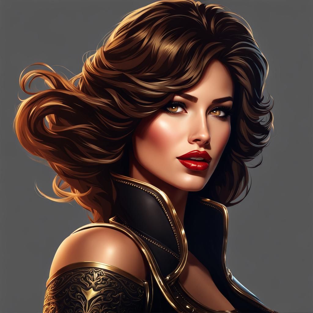 Sensual Warrior Woman with Golden Hair and Armor