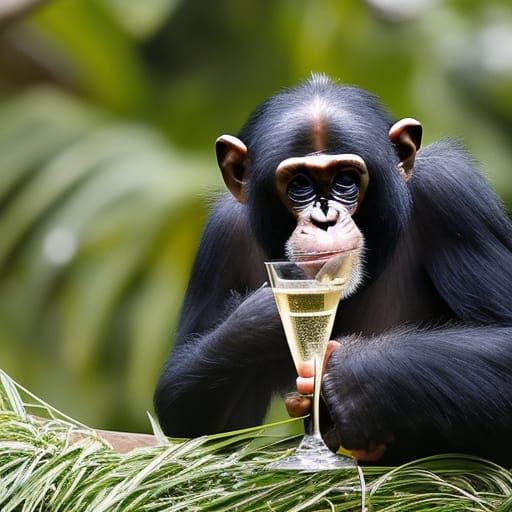 Chimpanzee Celebrates with Champagne