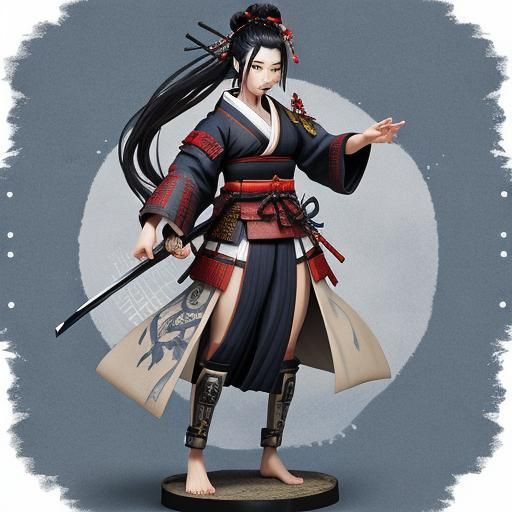 Detailed Portrait of a Barefoot Samurai Girl