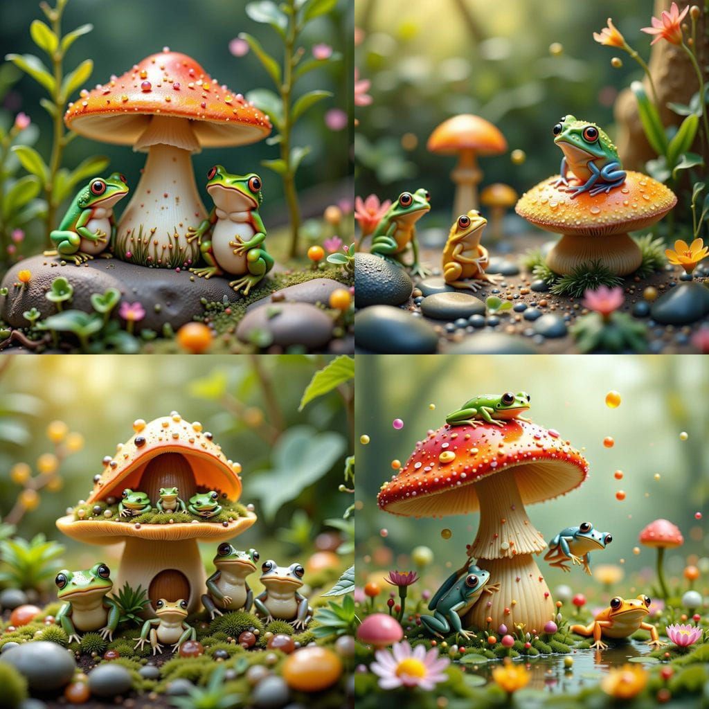 Tiny Frogs and Fae Friend in Mushroom Home