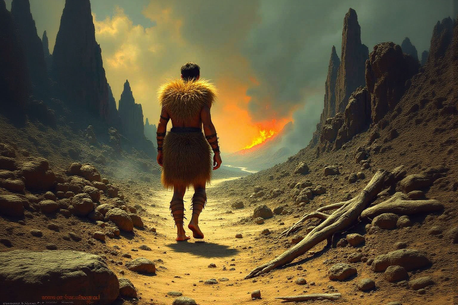 Early Man Roaming Volcanic Land, 1,000,000 BC