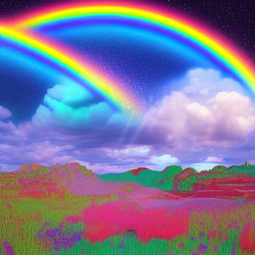 Post-Apocalyptic Landscape with Rainbows and Flowers