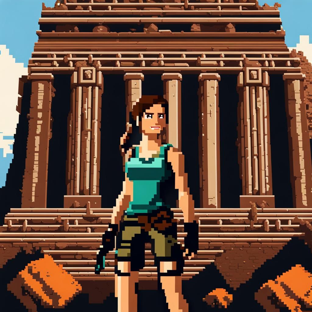 Lara Croft in 8-Bit Pixel Art Style