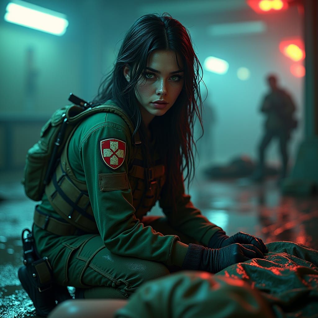 Combat Medic in War-Torn Fantasy Landscape