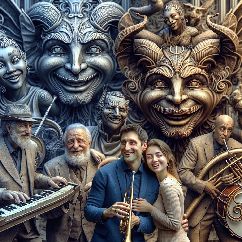 Mythical Sculptures and Ragtime Band in Ecstasy
