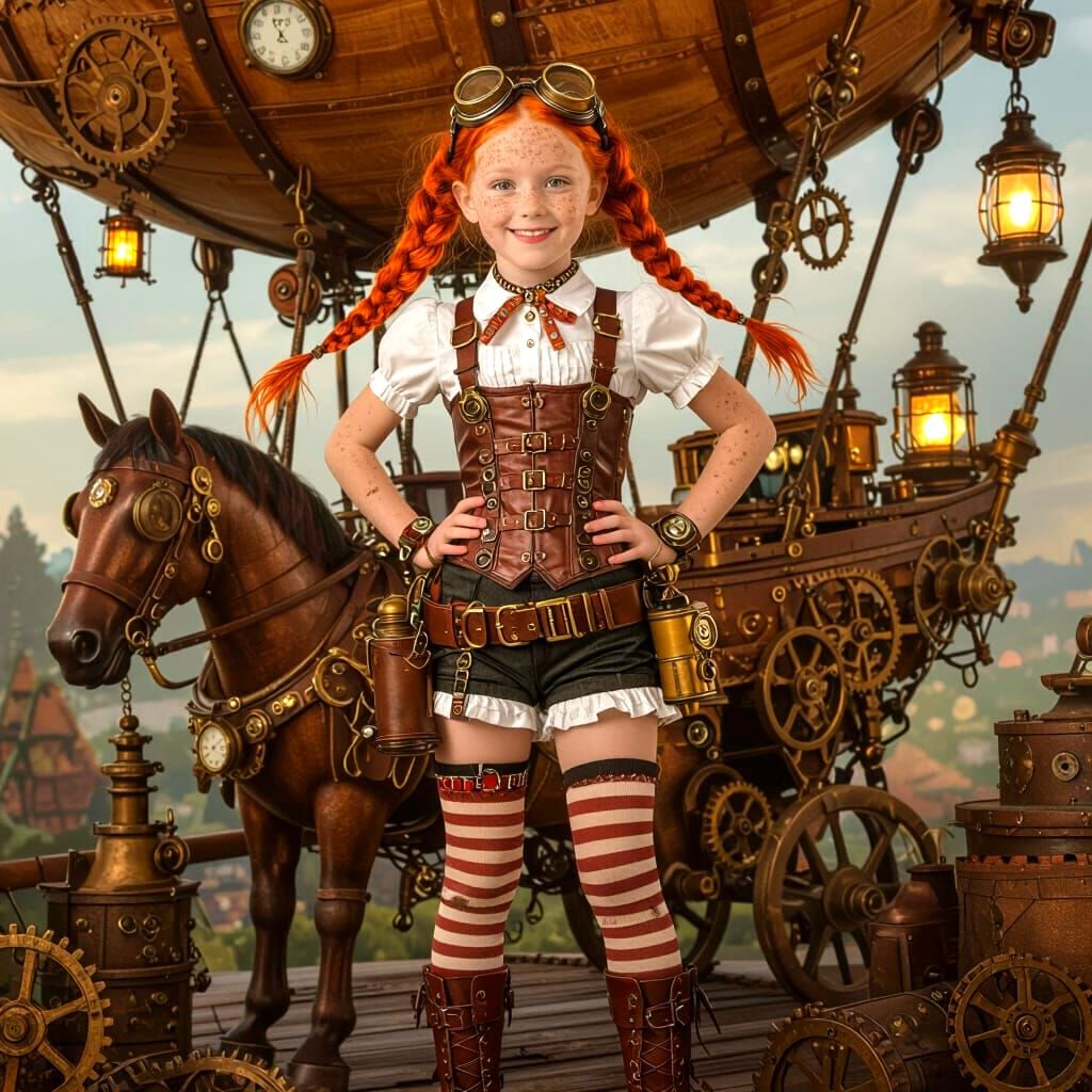 Steampunk Pippi Longstocking with Airship