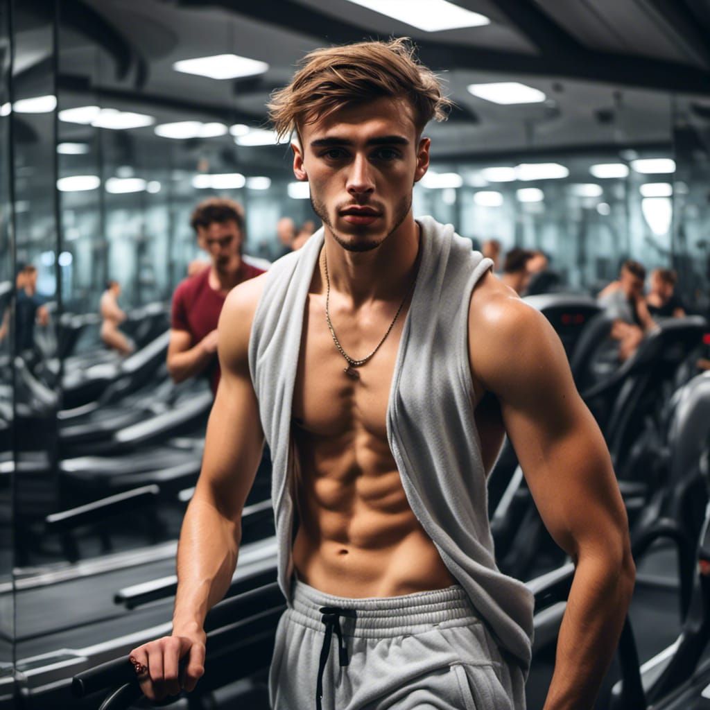Sweaty British Lad on Treadmill Portrait