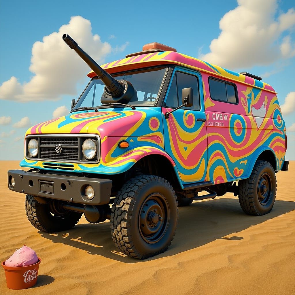 Armored Ice Cream Tank in Retro-Futuristic Style