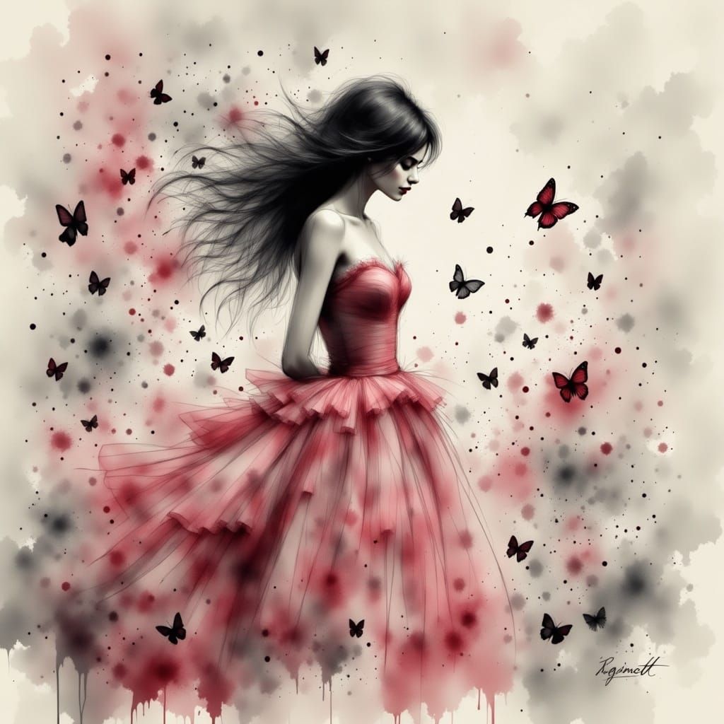 Ethereal Maiden in Pink Tulle with Butterflies