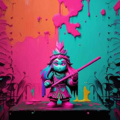 Jungle Warrior Totem in Colorful Street Art Style