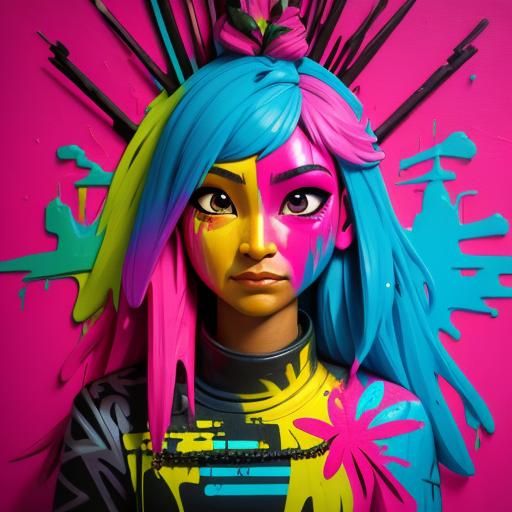 Jungle Totem with Graffiti Art in Pastel Pink