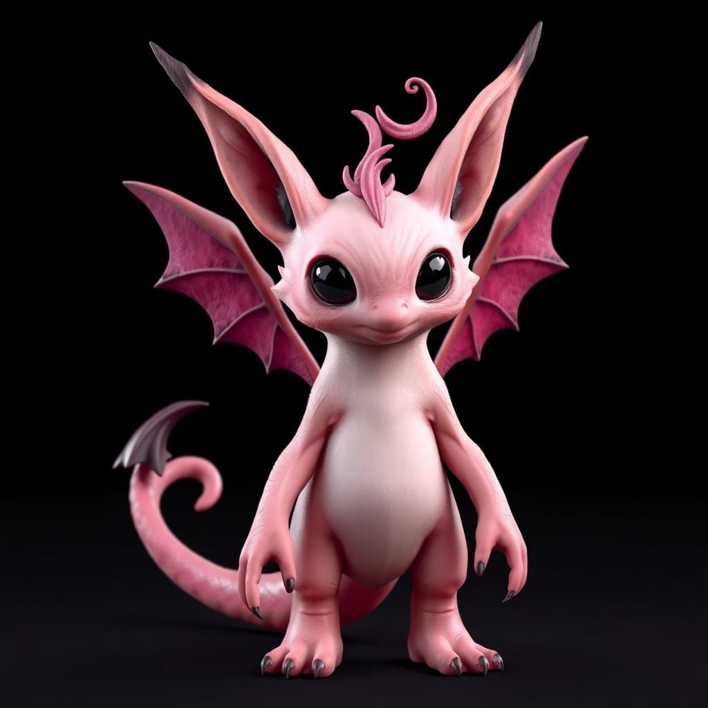 Fantastical Pink Creature with Star Body and Gem Eyes