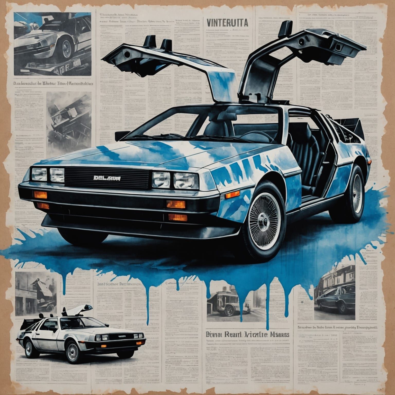 DeLorean Time Machine on Newspaper Art Canvas