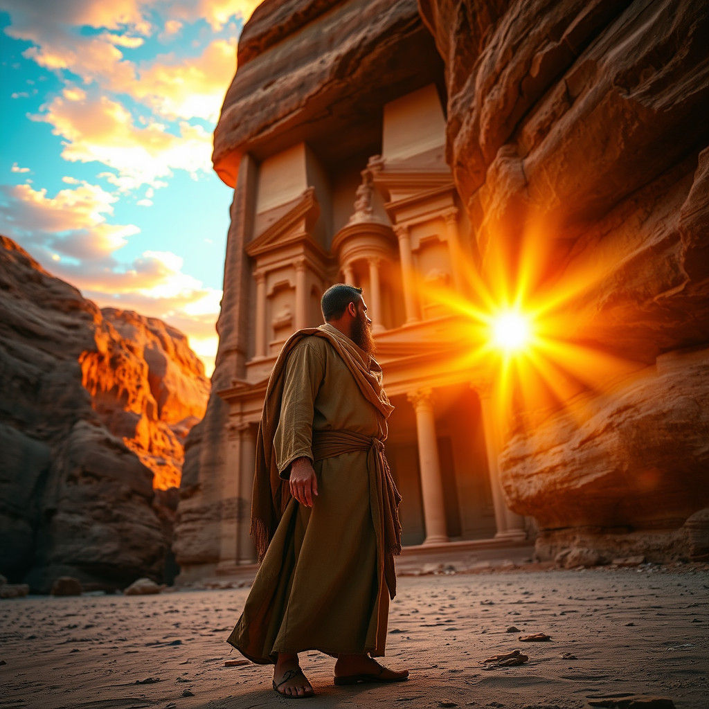 Petra Monastery Sunset: Hyperrealistic Splash Art