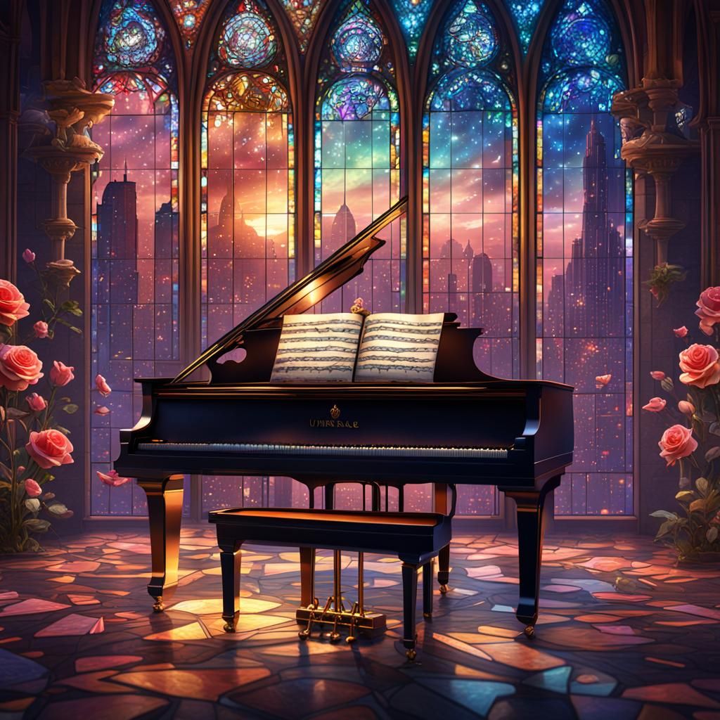 City of Stars: 3D Stained Glass Music Rose
