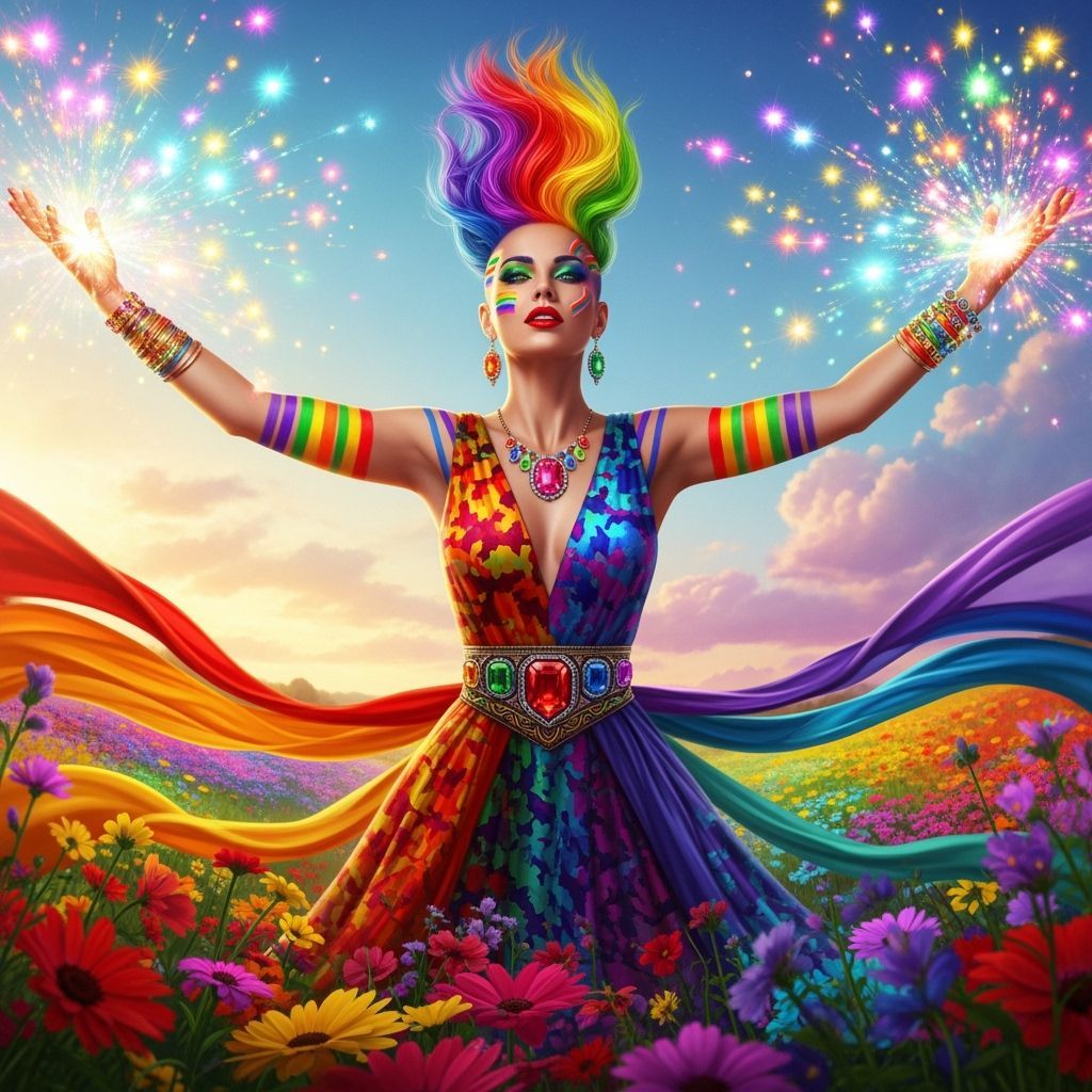 Rainbow Enchantress in Hyperrealistic Digital Art Style