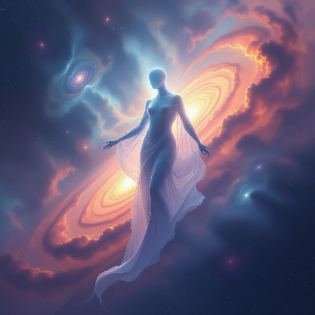 Spectral Entity in Cosmic Nebula, Surreal Dreamlike Style