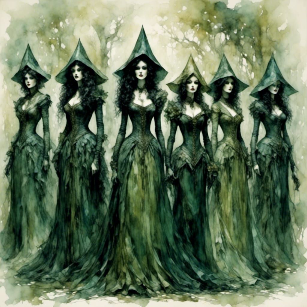 Mysterious Ladies in Gothic Green Triangle Realm