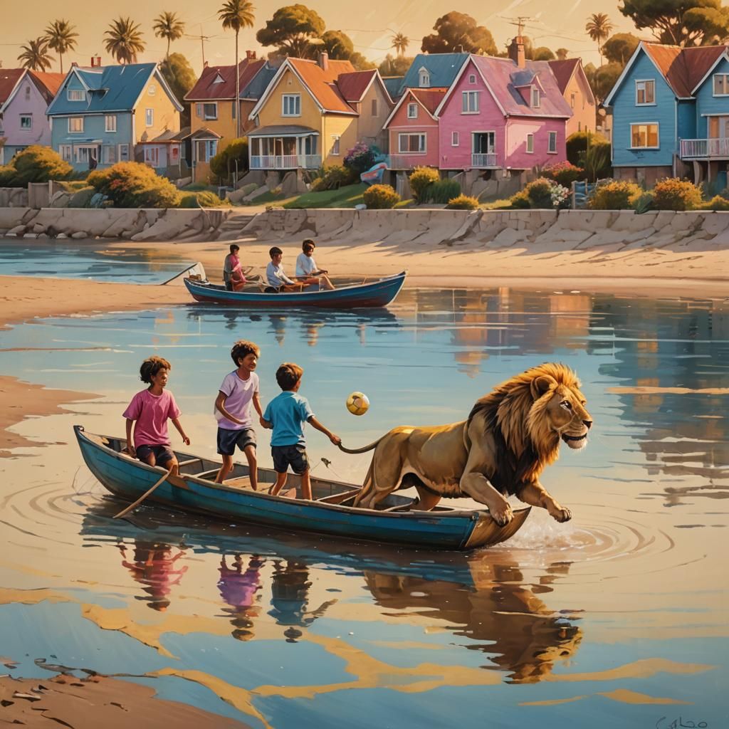 Children's Football Game Interrupted by Lion Attack