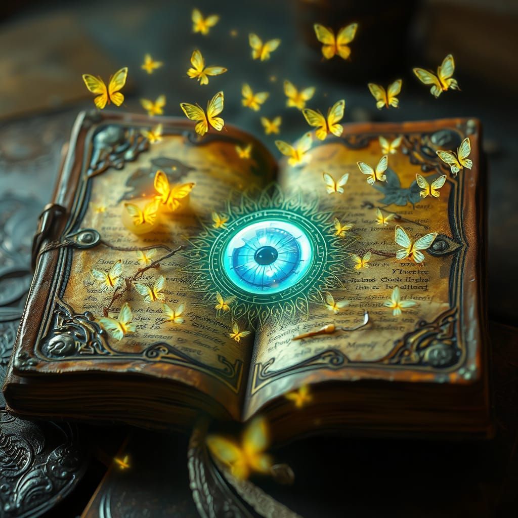 Mystical Book of Whispers in a Dreamlike Scene