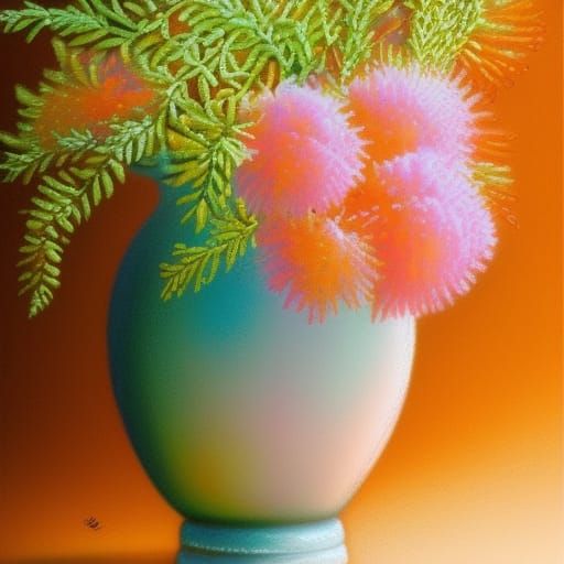 Intricate Mimosas in Vase: Photorealistic Digital Art