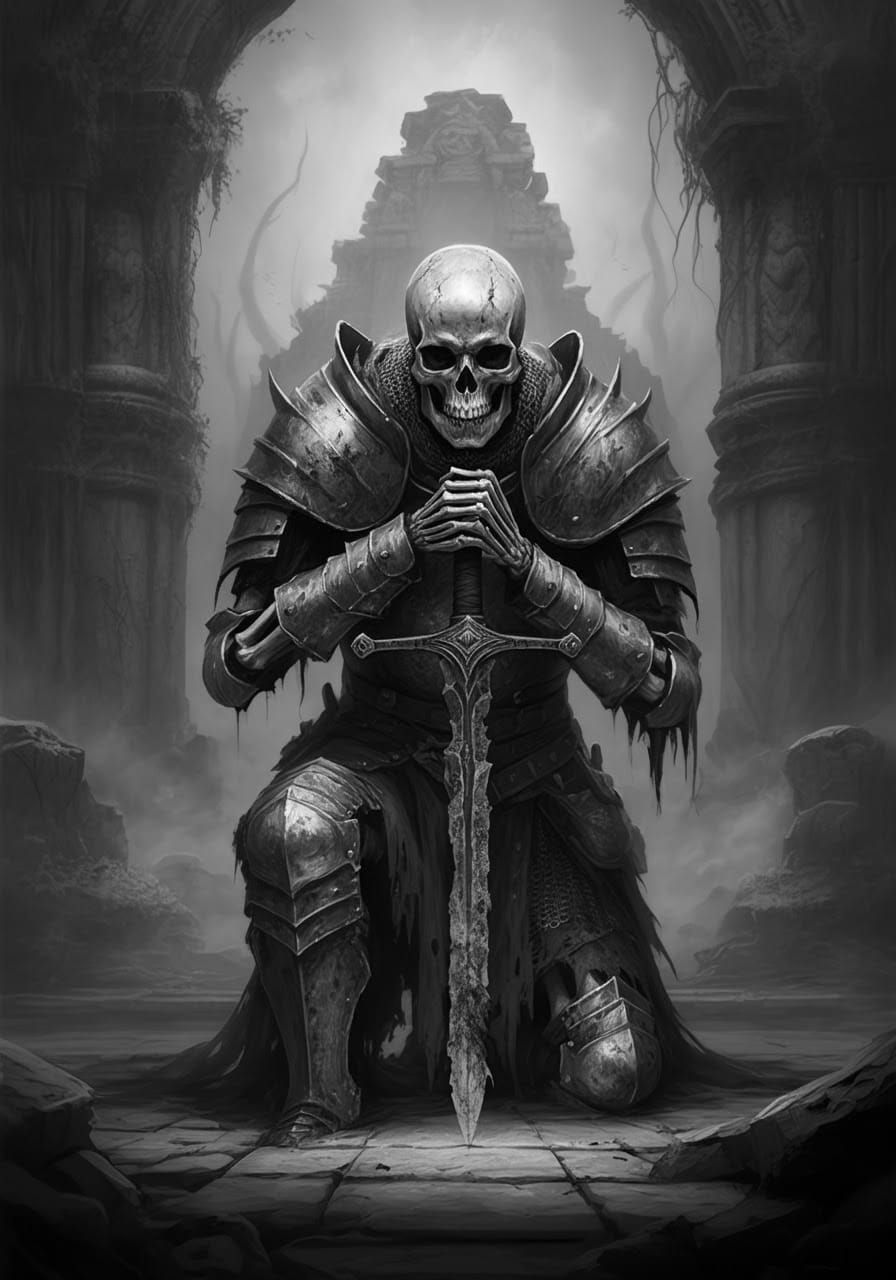 Dark Fantasy Skeleton Concept Art in Pencil Sketch