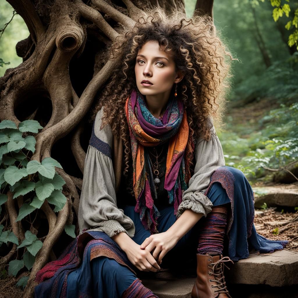 Melancholic Woman in Gothic Scene