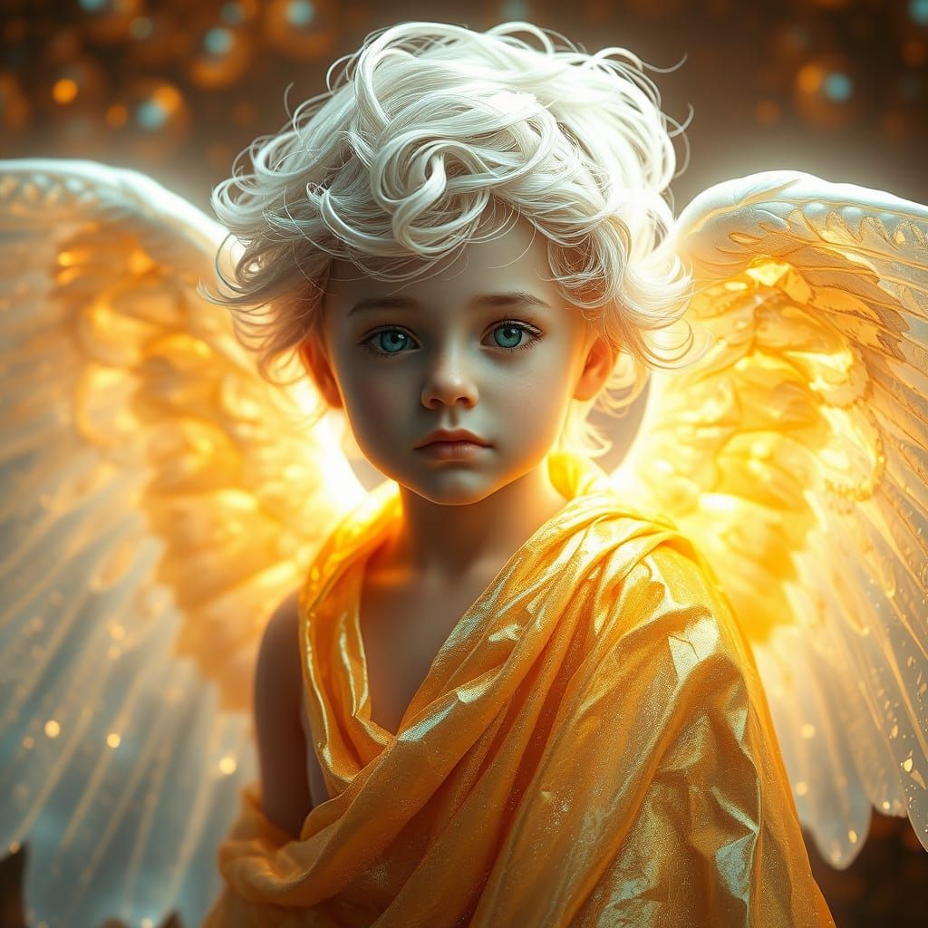 Ethereal Cherub Angel Boy with Pearlescent Aura and Liquid G...