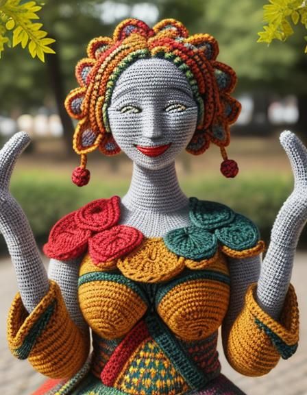 Abstract Crocheted Sculpture of Woman in Wool