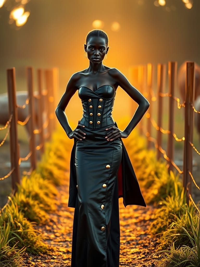 Ebony Goddess in Rustic Setting, Art Nouveau Style
