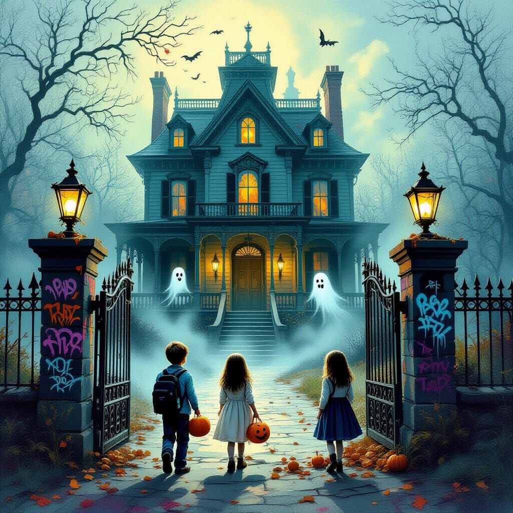 Children Explore Trick-or-Treat Dimensions Mansion