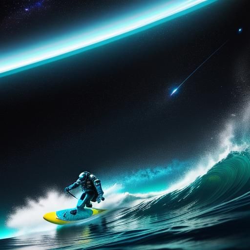 Astronaut Rides a Wave in Space: Digital Art
