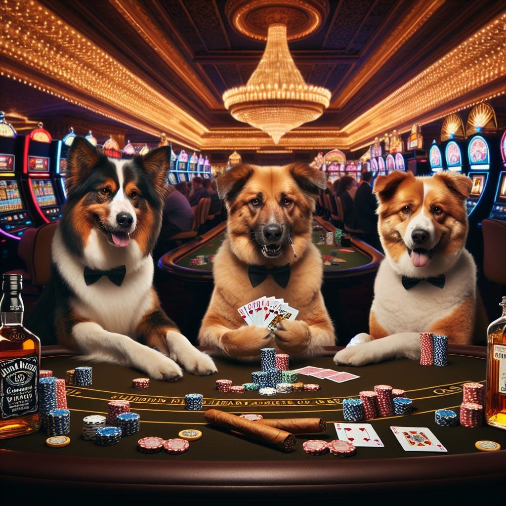 Dogs Play Poker at Caesar's Palace Casino