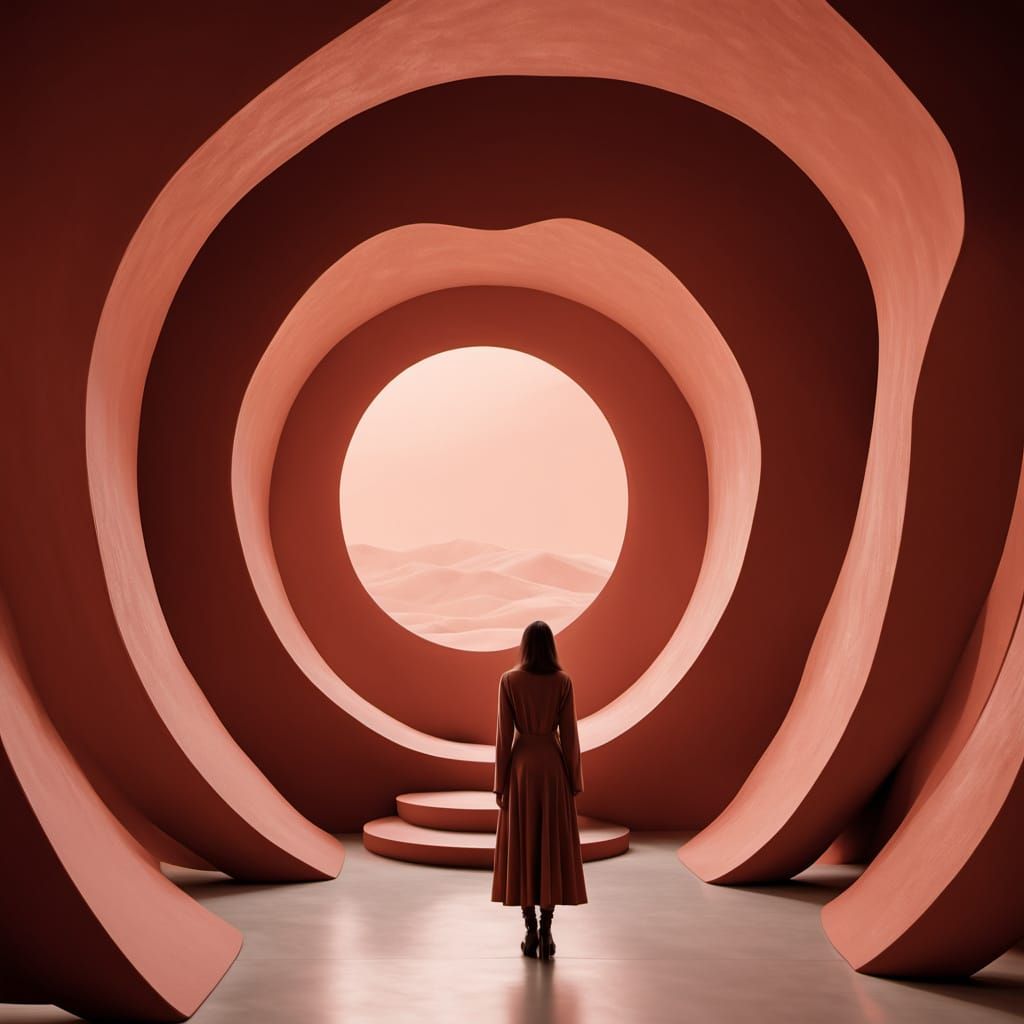 Feminine Figure in Surreal Cavernous Landscape