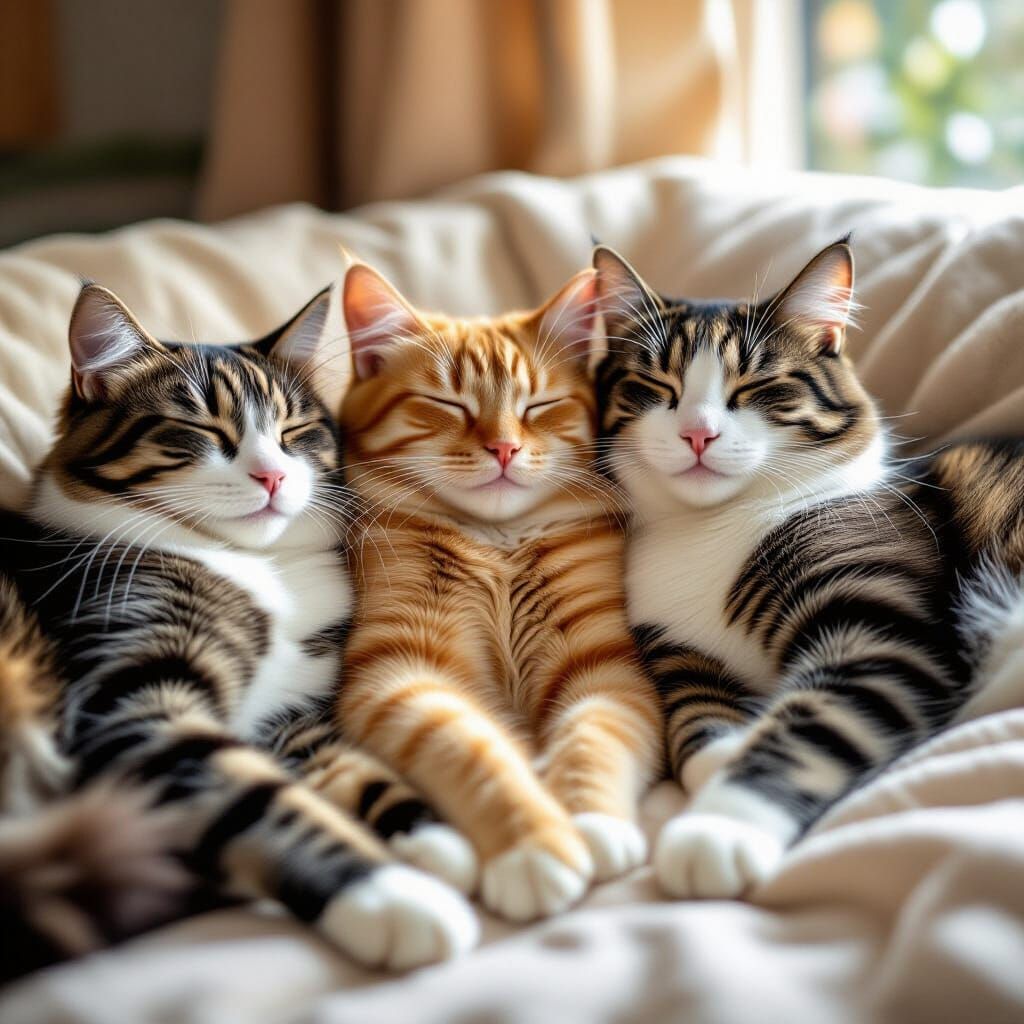 Three Generations of Cats in Sunlight