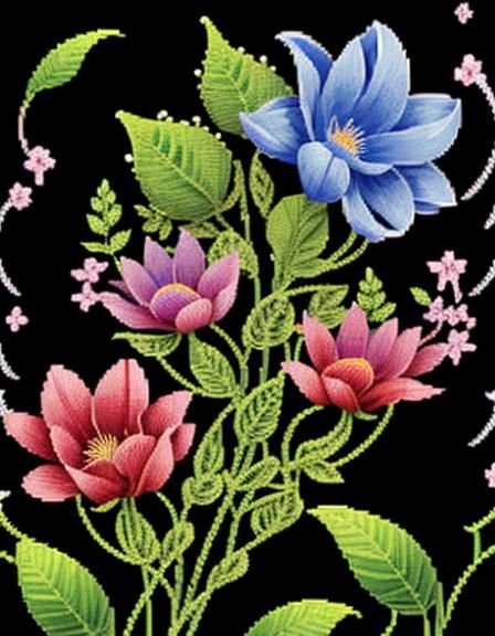 Blooming Fractal Flowers in Pixel Art Style